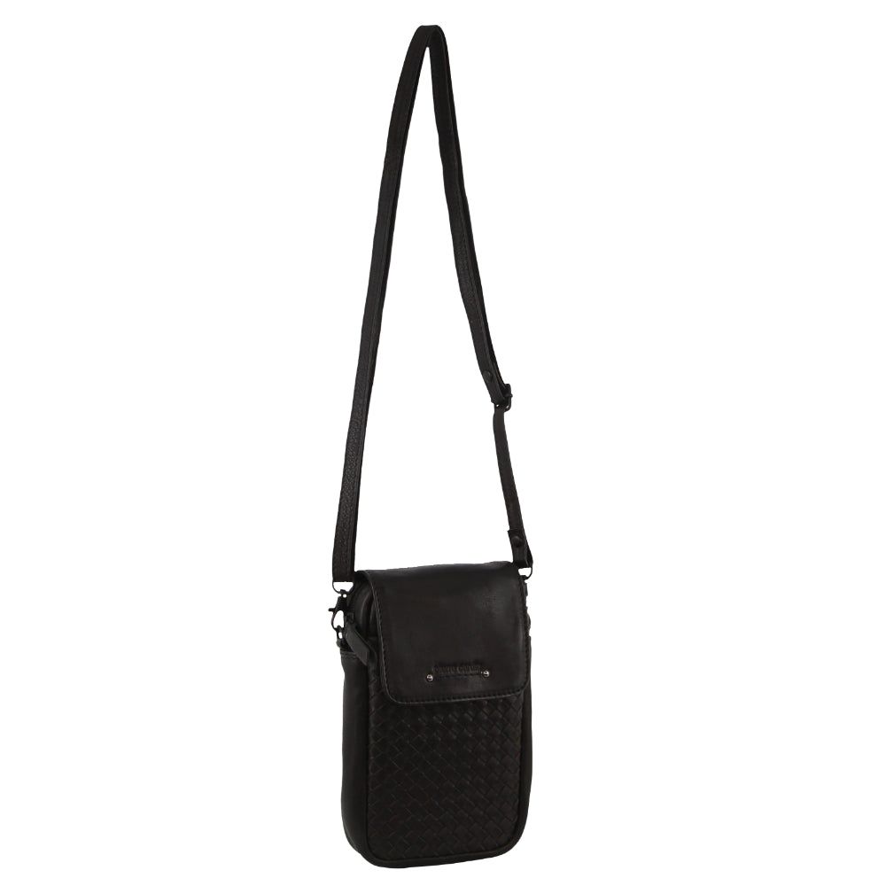 Pierre Cardin Leather Embossed Woven Wallet Bag Mobile Phone Wallets Dam Svarta | MTZYUV806