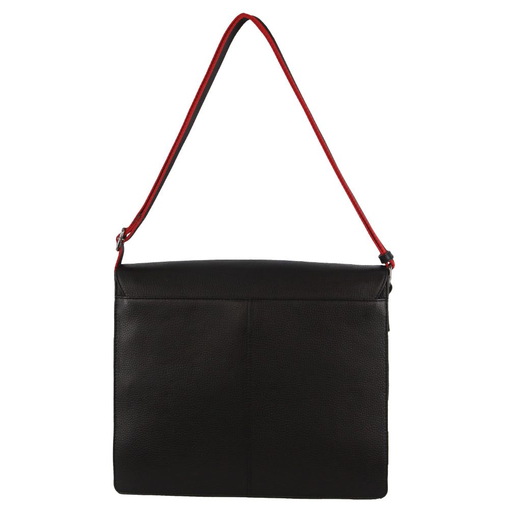 Pierre Cardin Leather Flap-over Computer Bag Laptop Travel Svarta | HFTQWR690