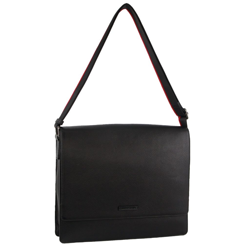 Pierre Cardin Leather Flap-over Computer Bag Laptop Travel Svarta | HFTQWR690
