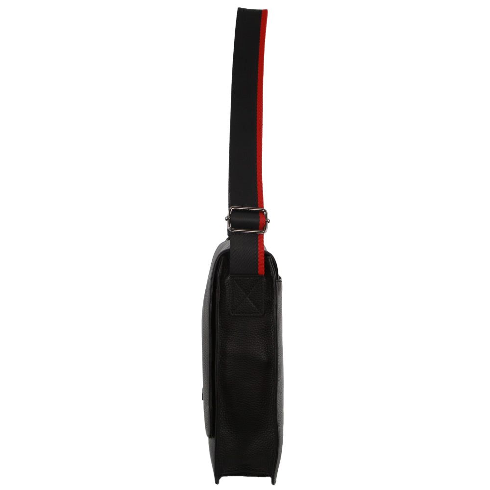 Pierre Cardin Leather Flap-over Computer Bag Crossbody Väska Herr Svarta | AGHCYX376