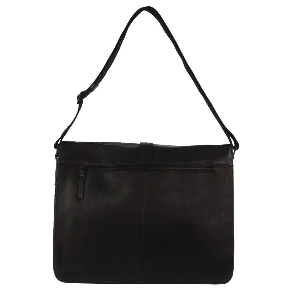 Pierre Cardin Leather Flap-over Computer Bag Laptop Travel Svarta | RUDANH085