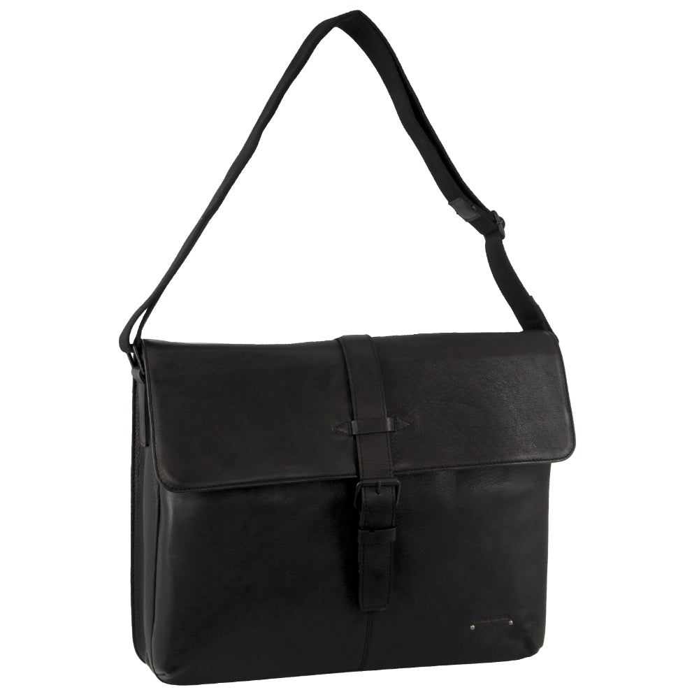 Pierre Cardin Leather Flap-over Computer Bag Laptop Travel Svarta | RUDANH085