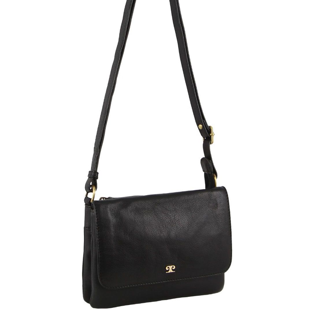 Pierre Cardin Leather Flap-over Crossbody Bag Clutch Dam Svarta | ZWKFIV421