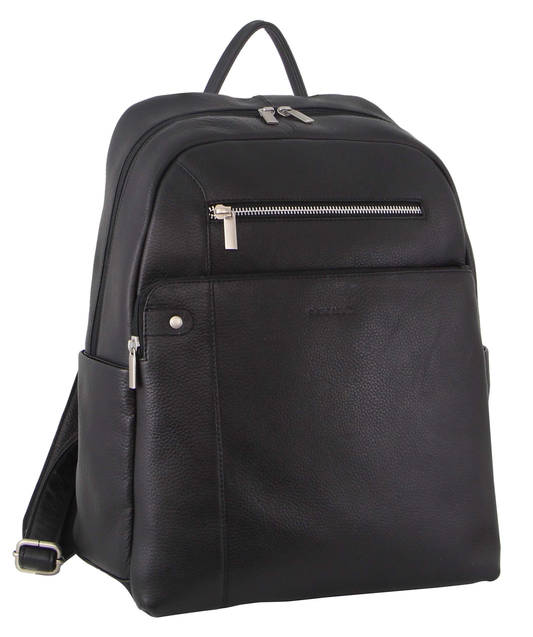 Pierre Cardin Leather Laptop Business Backpack Ryggsäckar Herr Svarta | HZUBEM968