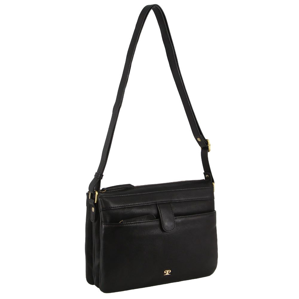 Pierre Cardin Leather Layered Style Crossbody Bag Affärsväskor Dam Svarta | DZAHIE734
