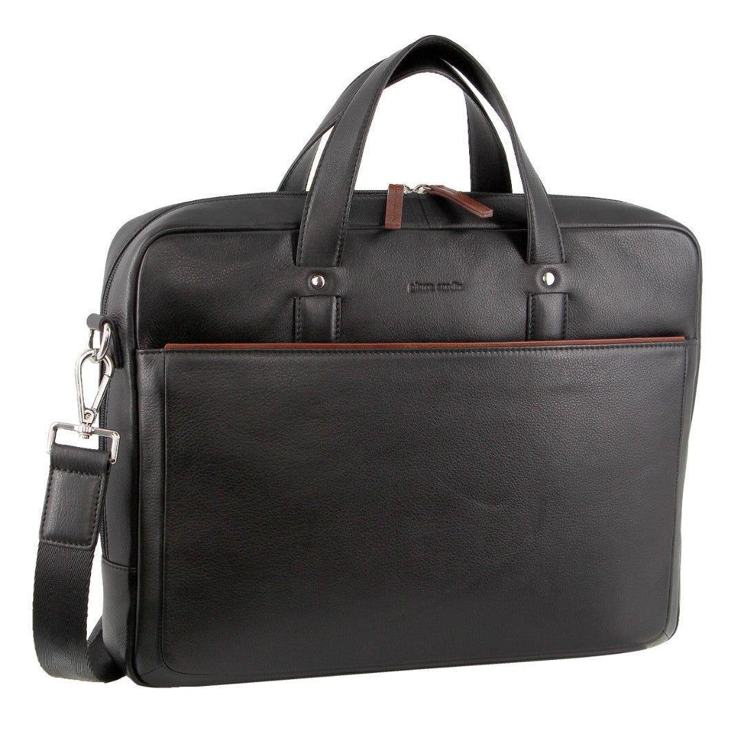 Pierre Cardin Leather Multi-Compartment Business Bag Business Computer Bags Herr Svarta | LOZADI086