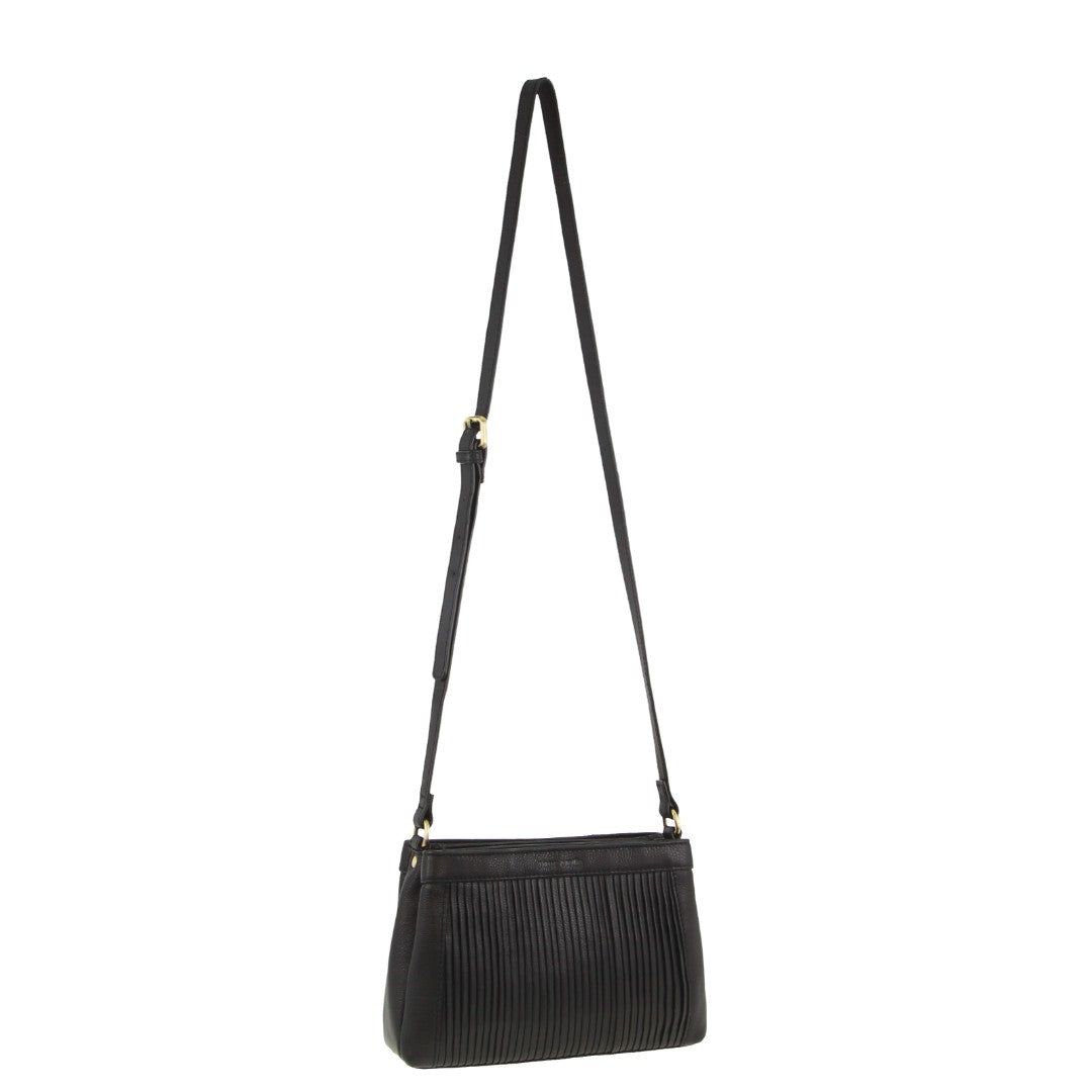 Pierre Cardin Leather Pleated Design Crossbody Bag Crossbody Väska Dam Svarta | XBTNQF089