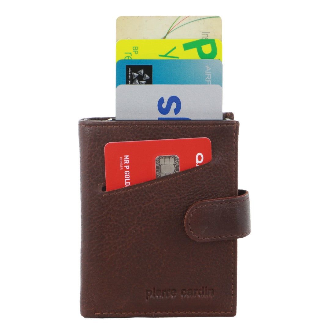 Pierre Cardin Leather Smart Slide Card Holder Tab Wallet Korthållare Herr Bruna | XYNBIA907