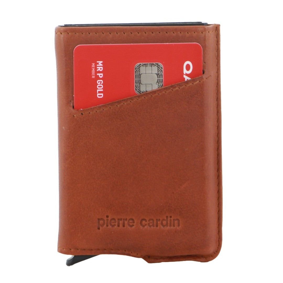 Pierre Cardin Leather Smart Slide Card Holder Tab Wallet Korthållare Herr Bruna | XDOQKU176