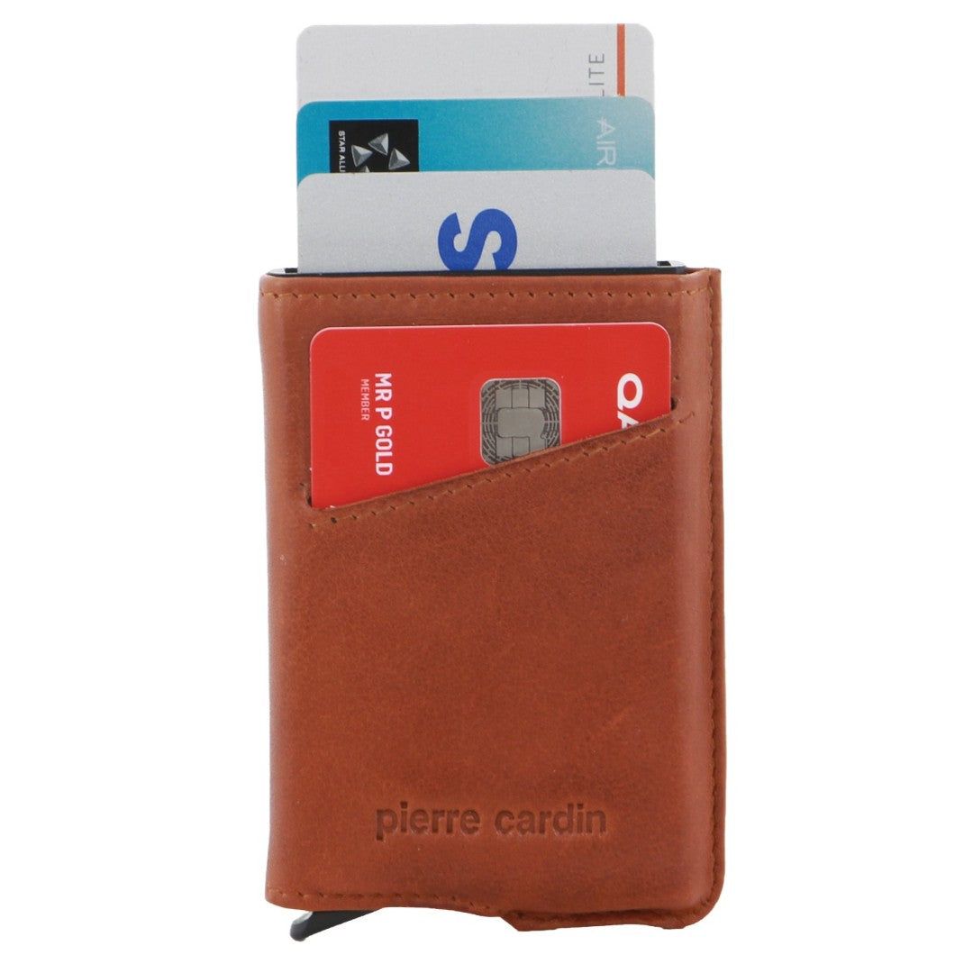 Pierre Cardin Leather Smart Slide Card Holder Tab Wallet Korthållare Herr Bruna | XDOQKU176