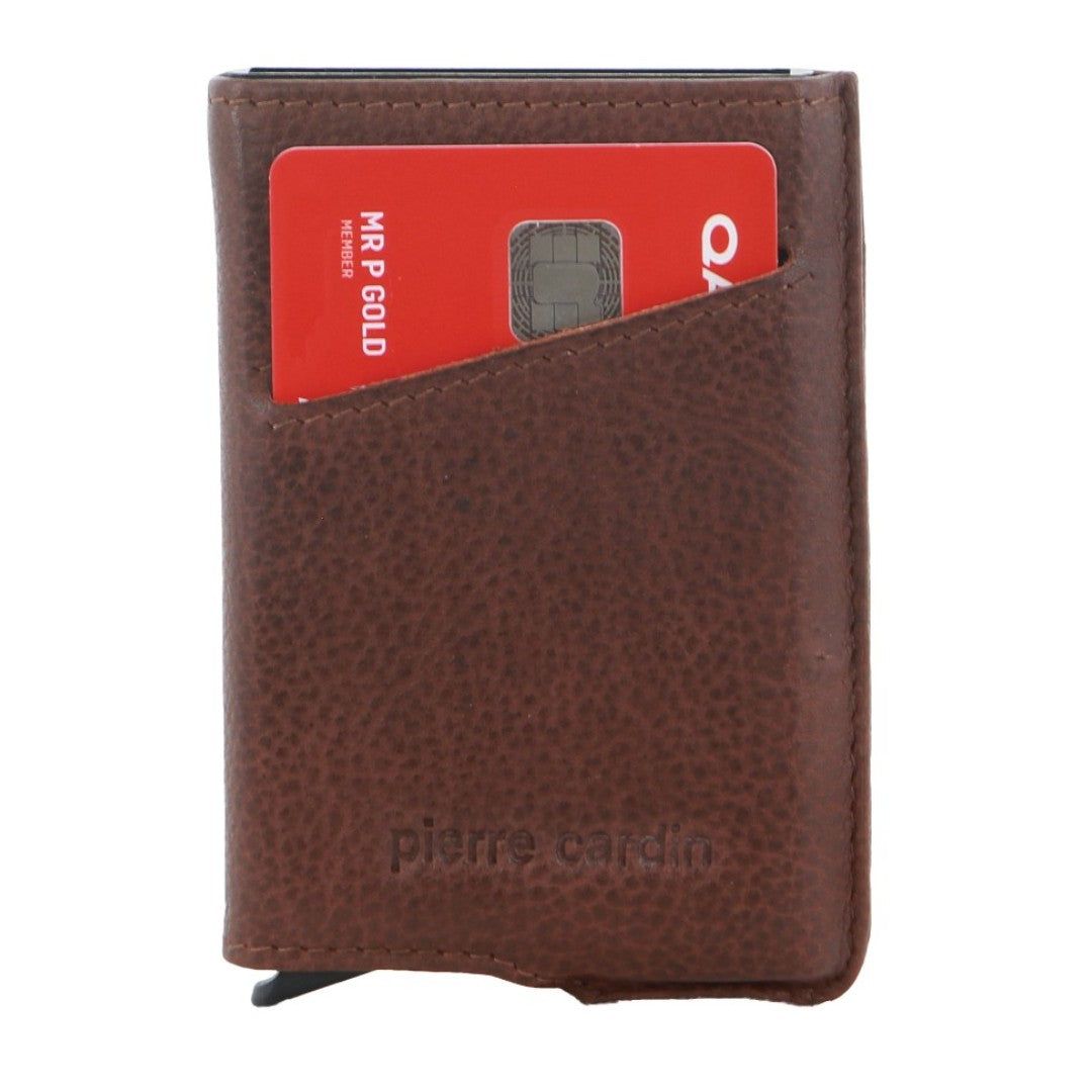 Pierre Cardin Leather Smart Slide Card Holder Tab Wallet Korthållare Herr Bruna | WUOVJG237