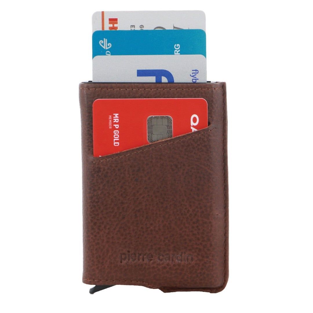 Pierre Cardin Leather Smart Slide Card Holder Tab Wallet Korthållare Herr Bruna | WUOVJG237