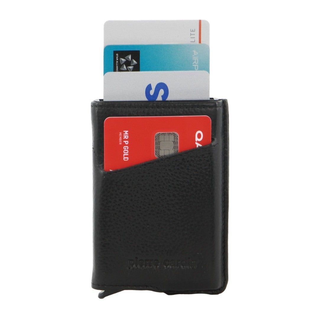 Pierre Cardin Leather Smart Slide Card Holder Tab Wallet Korthållare Herr Svarta | RSWVNJ798