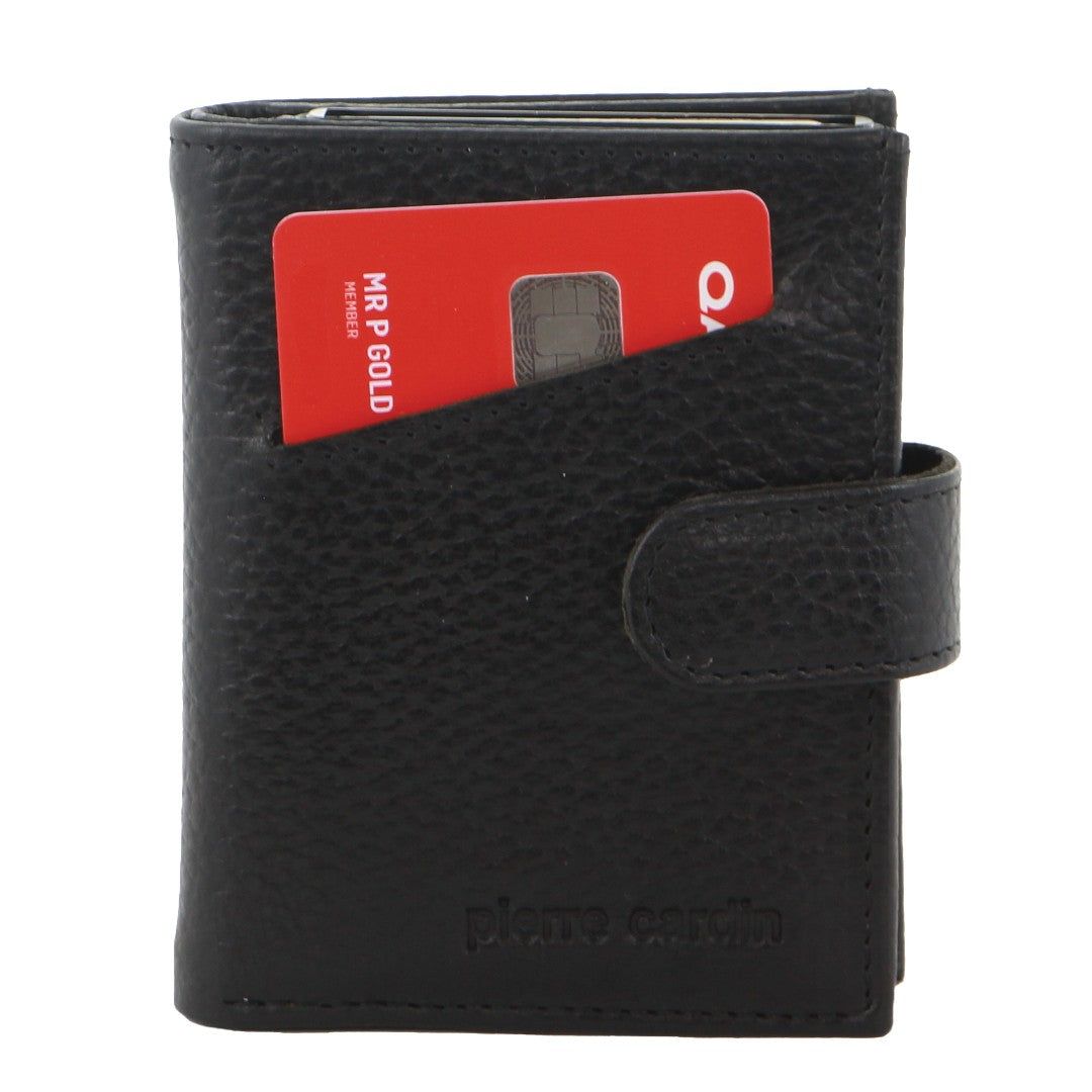 Pierre Cardin Leather Smart Slide Card Holder Tab Wallet Korthållare Herr Svarta | YLBJWA593