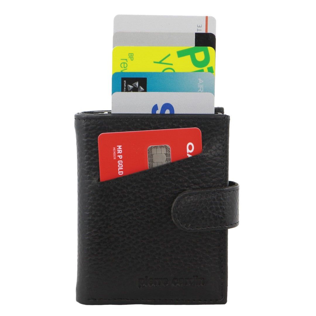 Pierre Cardin Leather Smart Slide Card Holder Tab Wallet Korthållare Herr Svarta | YLBJWA593
