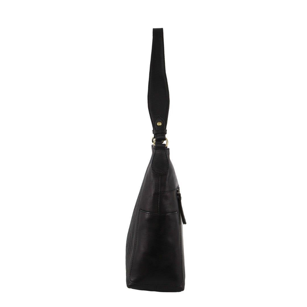 Pierre Cardin Leather Stitch-design Hobo Bag Crossbody Väska Dam Svarta | GDUYIN837