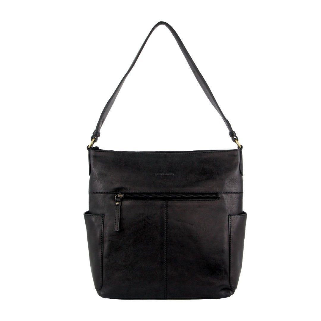 Pierre Cardin Leather Stitch-design Hobo Bag Crossbody Väska Dam Svarta | GDUYIN837