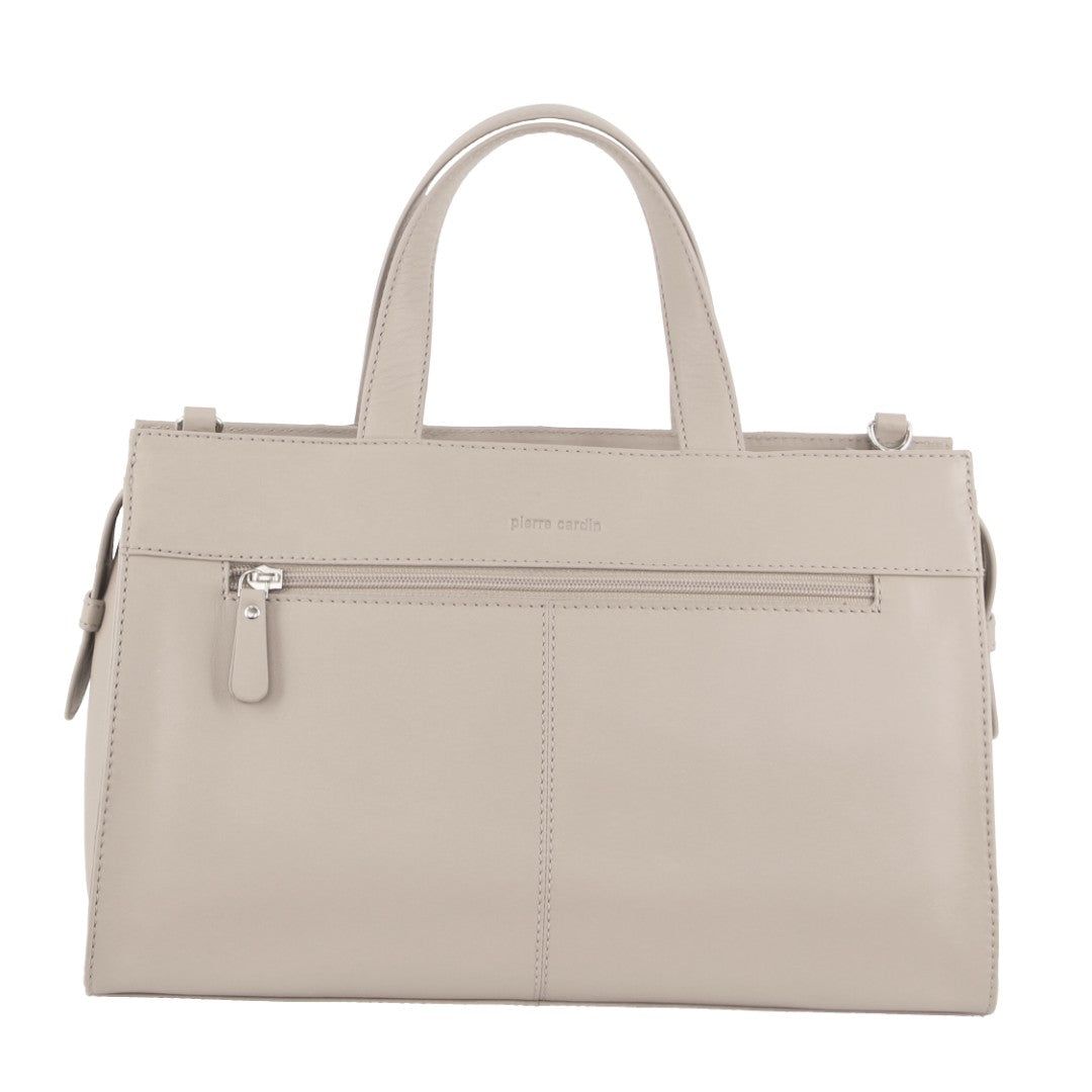 Pierre Cardin Leather Stitch-design Tote Bag Handbags Dam Beige | IXTQUD653