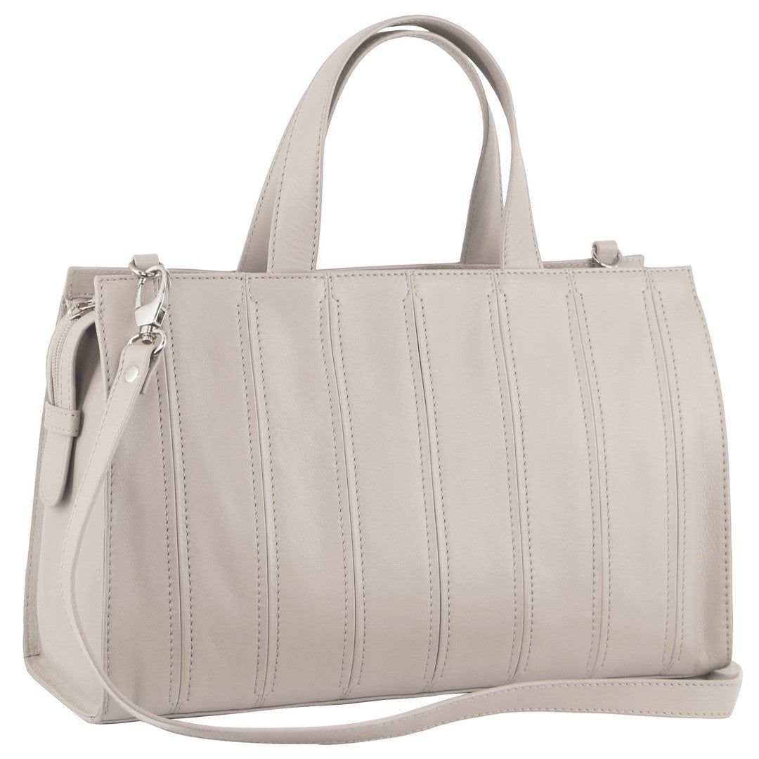 Pierre Cardin Leather Stitch-design Tote Bag Handbags Dam Beige | IXTQUD653