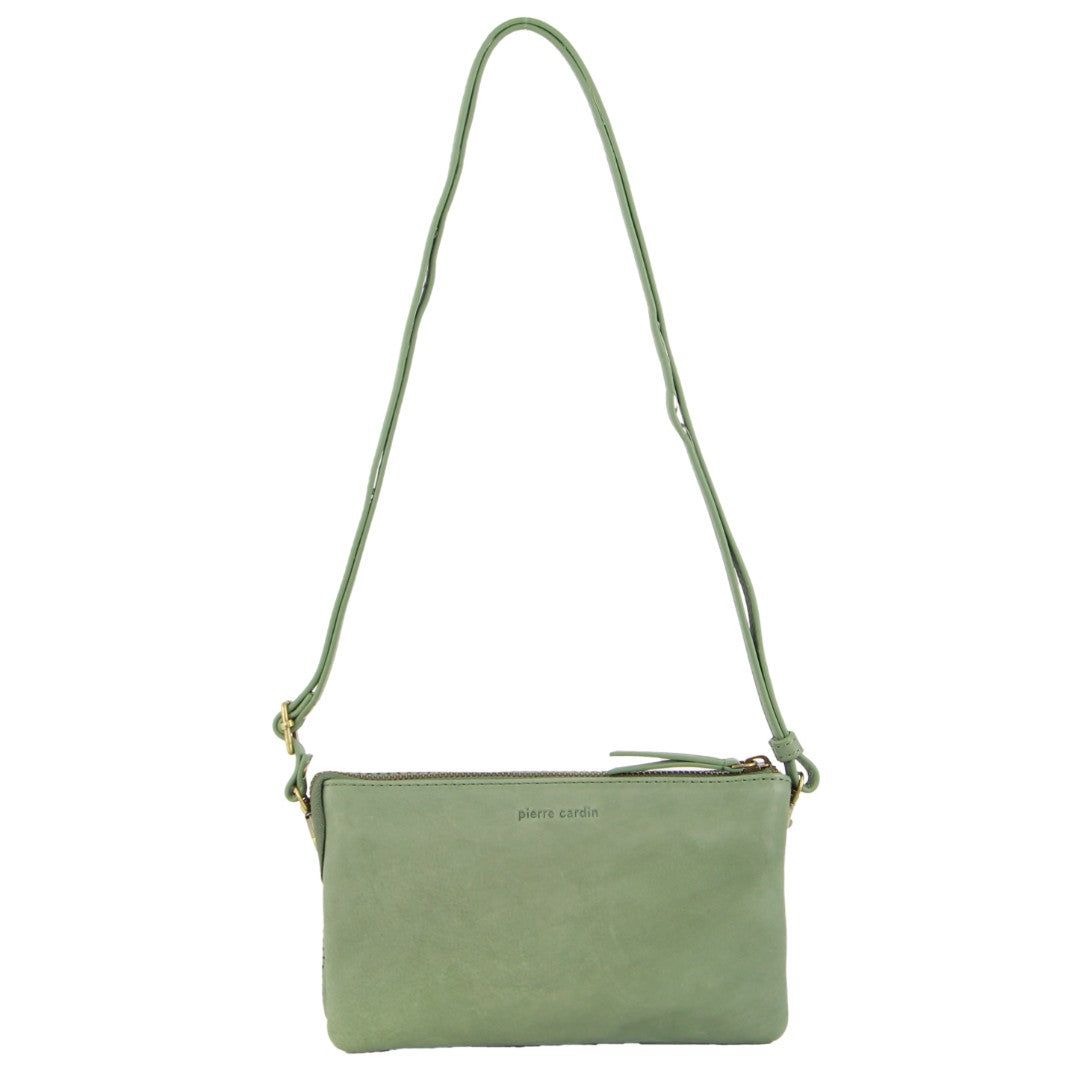 Pierre Cardin Leather Textured Crossbody Clutch Bag Clutch Dam Olivgröna | TEROGD950