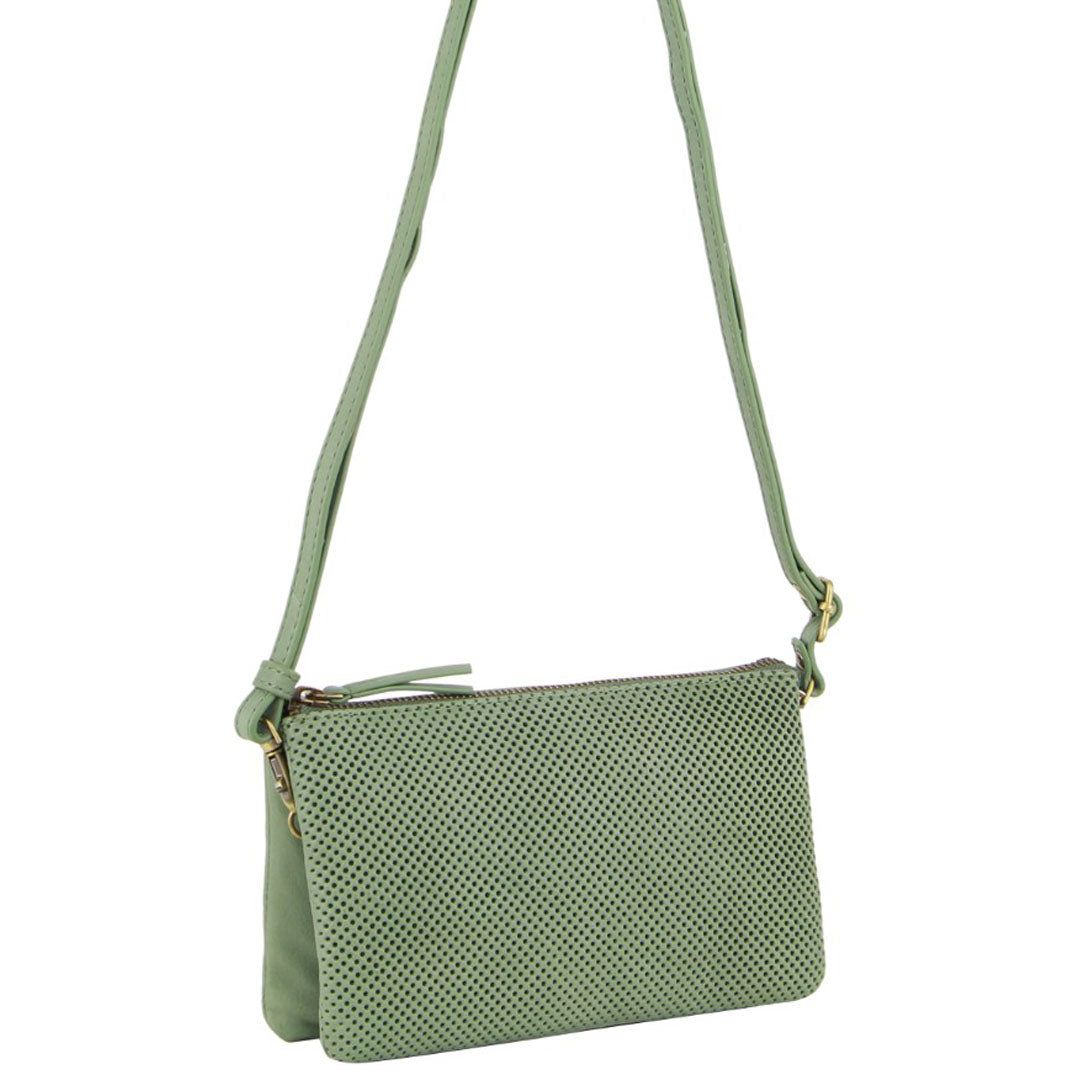 Pierre Cardin Leather Textured Crossbody Clutch Bag Clutch Dam Olivgröna | TEROGD950