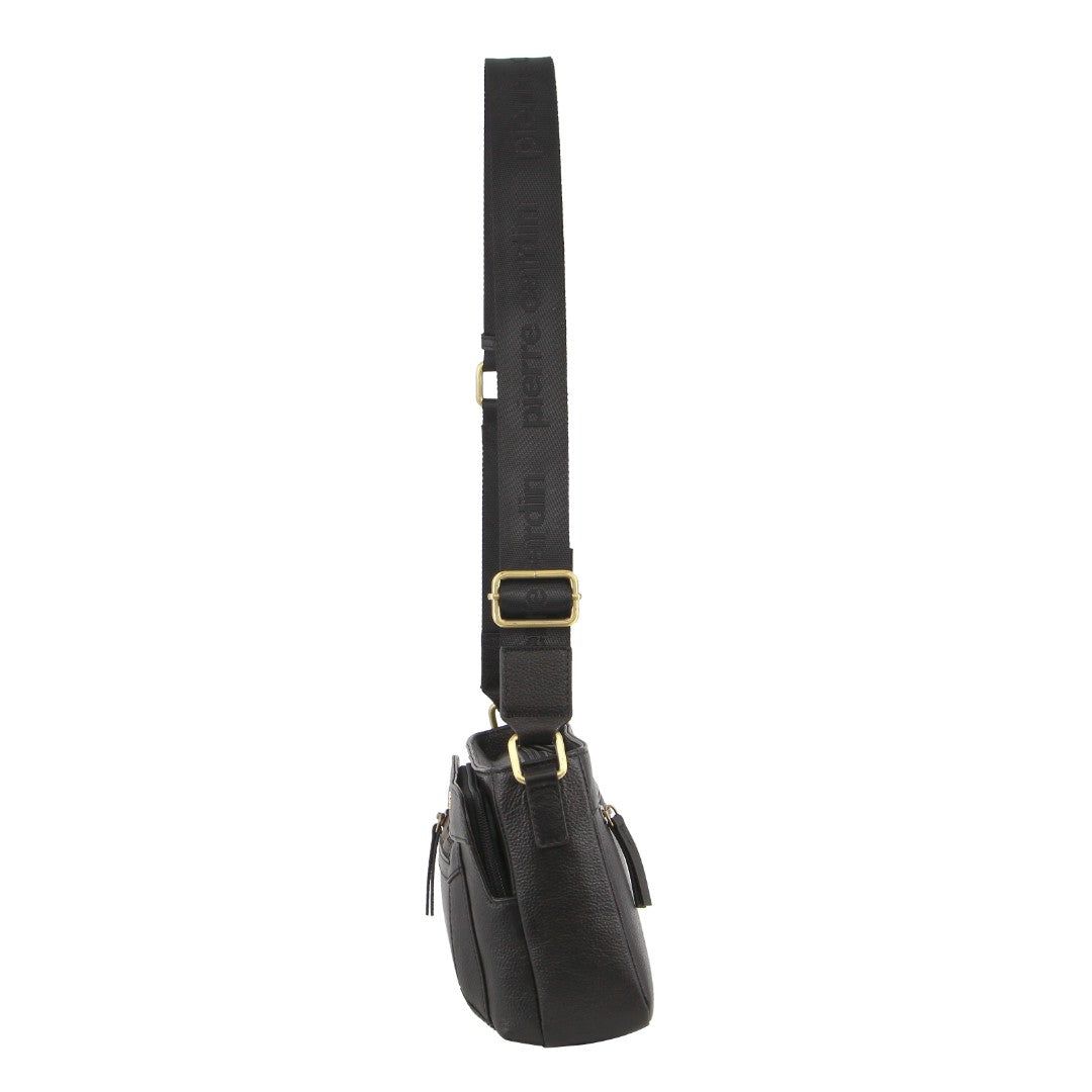Pierre Cardin Leather Webbing Strap Crossbody Bag Crossbody Väska Dam Svarta | CXSFVA830