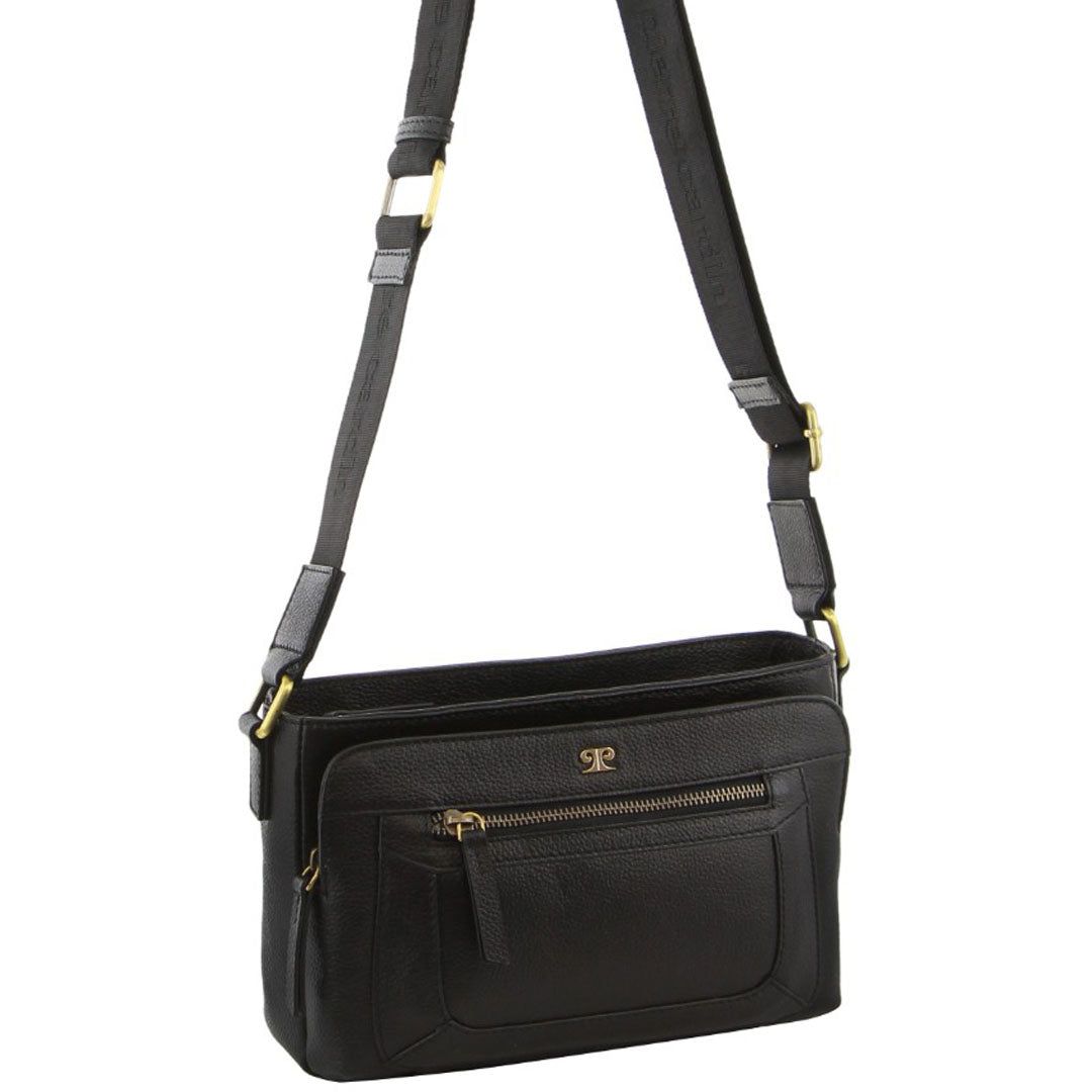 Pierre Cardin Leather Webbing Strap Crossbody Bag Crossbody Väska Dam Svarta | CXSFVA830