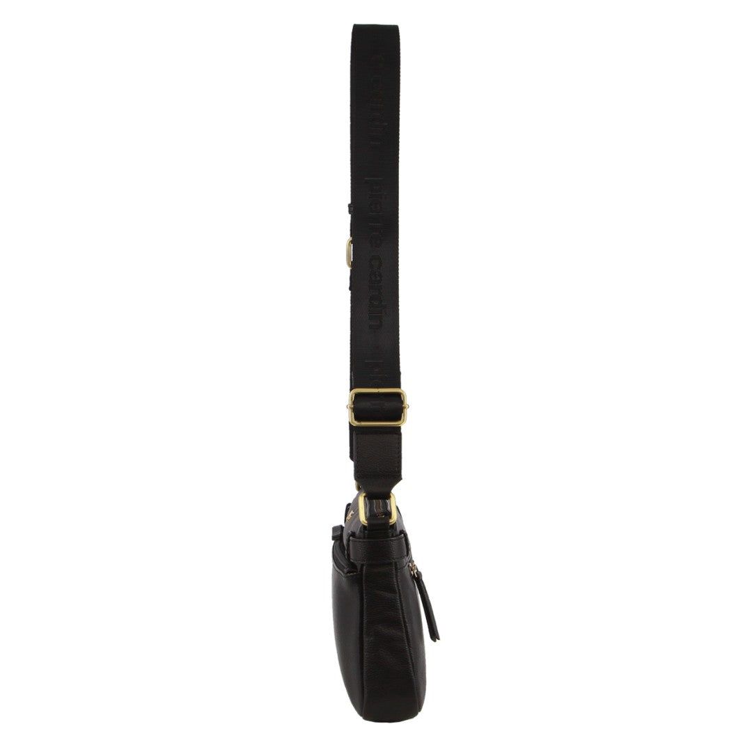 Pierre Cardin Leather Webbing Strap Handbag Crossbody Väska Dam Svarta | LWBGHF491