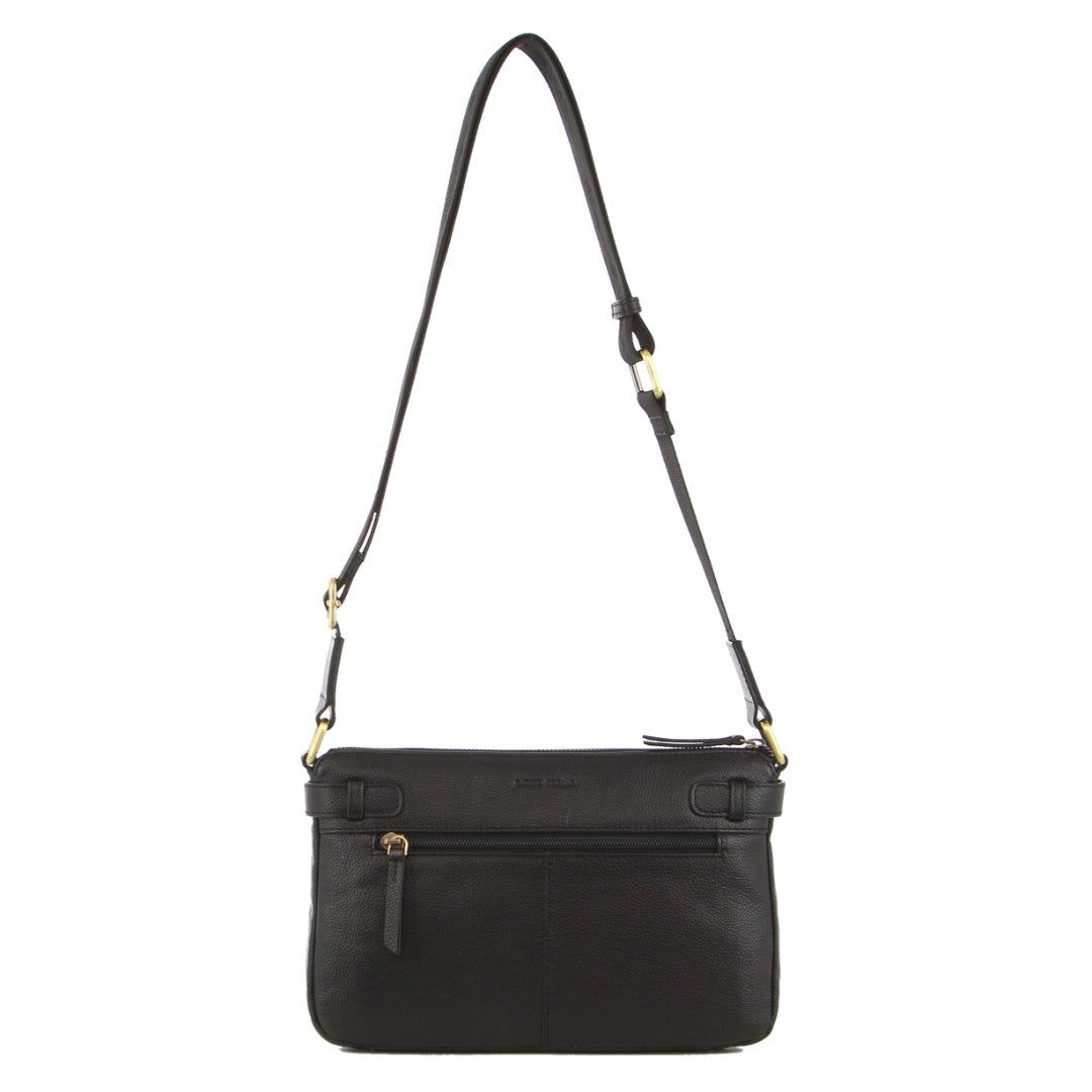 Pierre Cardin Leather Webbing Strap Handbag Crossbody Väska Dam Svarta | LWBGHF491