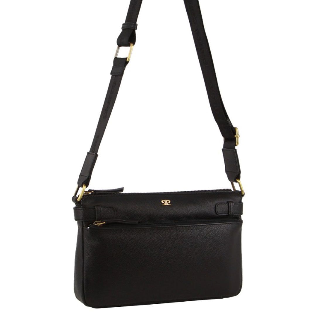 Pierre Cardin Leather Webbing Strap Handbag Crossbody Väska Dam Svarta | LWBGHF491
