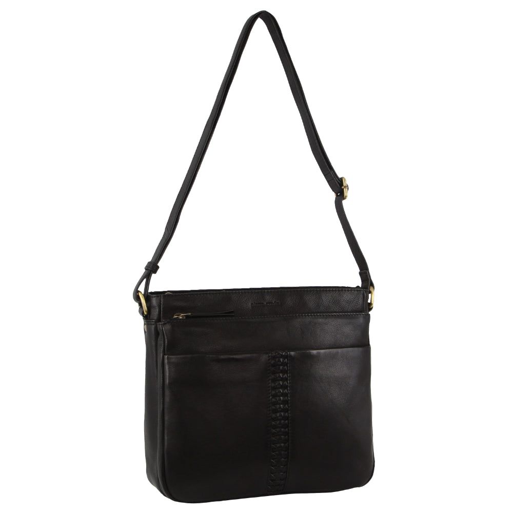 Pierre Cardin Leather Woven-Stich Design Crossbody Bag Mobile Phone Wallets Dam Svarta | CFTHGJ816