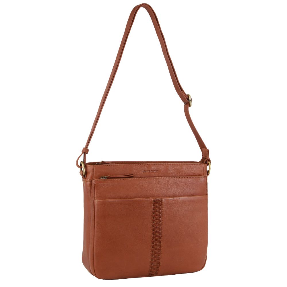 Pierre Cardin Leather Woven-Stich Design Crossbody Bag Mobile Phone Wallets Dam Bruna | MPYWGA314