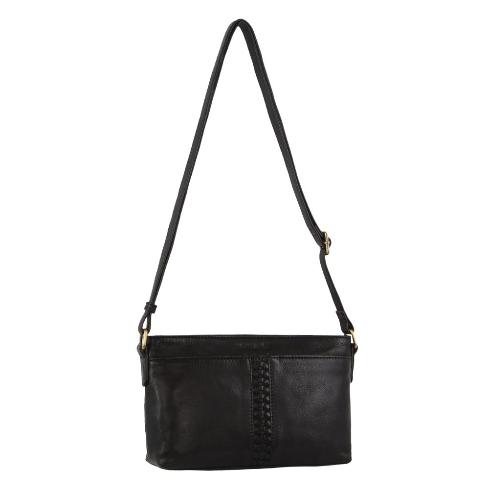 Pierre Cardin Leather Woven Design Crossbody Bag Mobile Phone Wallets Dam Svarta | FDWHVL320