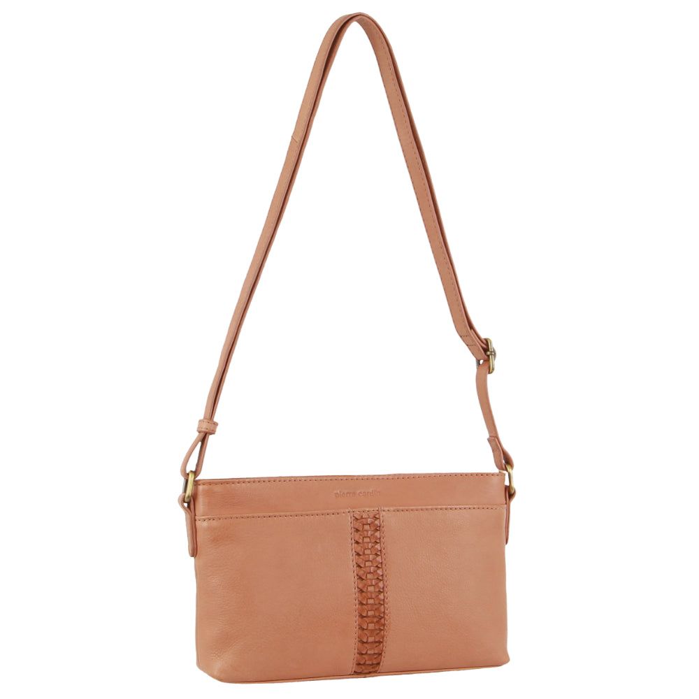 Pierre Cardin Leather Woven Design Crossbody Bag Mobile Phone Wallets Dam Aprikos | CGJFKW674