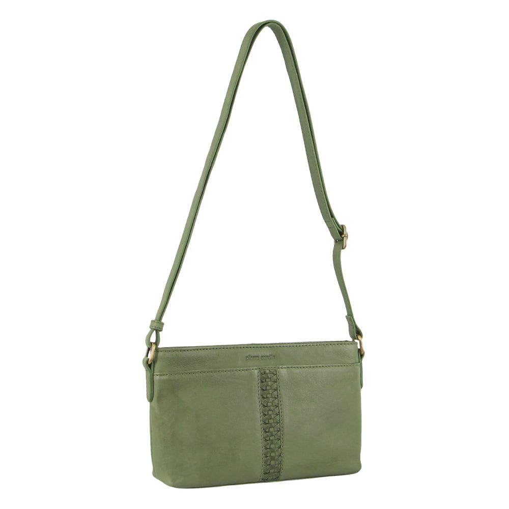Pierre Cardin Leather Woven Design Crossbody Bag Mobile Phone Wallets Dam Leaf | WJUSYV129