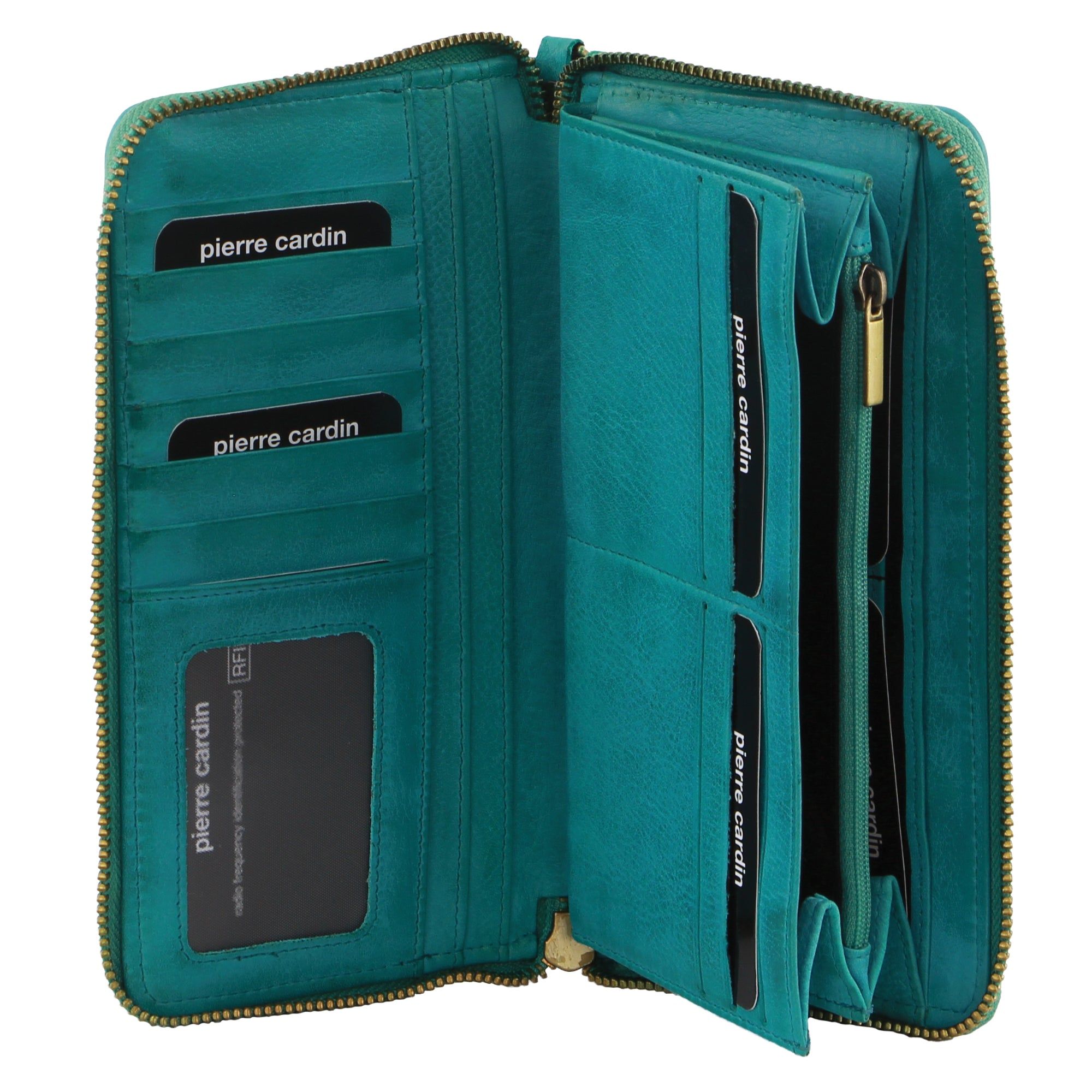 Pierre Cardin Leather Zip around wallet w Wristlet Dragkedja Runt Plånbok Dam Turkos | IRENYK968
