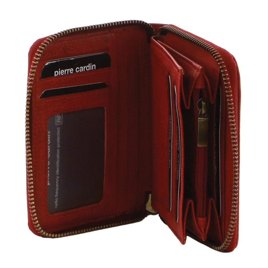 Pierre Cardin Leather Zip around wallet Dragkedja Runt Plånbok Dam Bruna | IQGTHP258