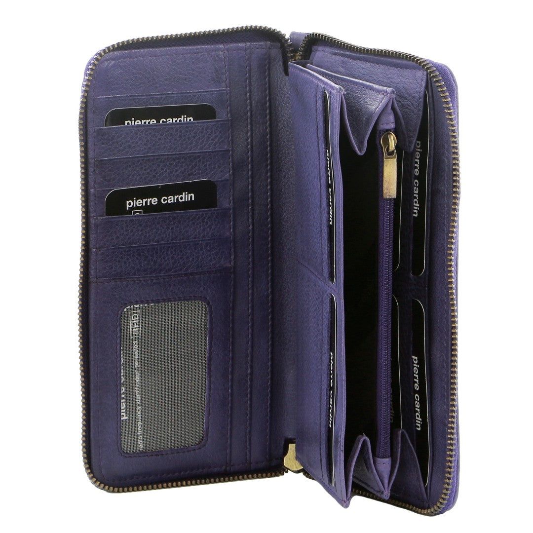 Pierre Cardin Leather Zip around wallet w Wristlet Dragkedja Runt Plånbok Dam Lila | IOVQTY754