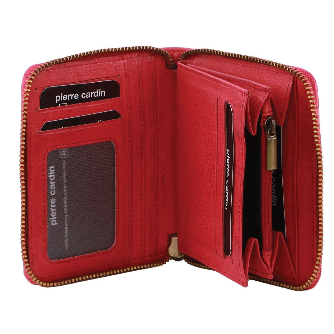 Pierre Cardin Leather Zip around wallet Dragkedja Runt Plånbok Dam Rosa | UVLHYZ741