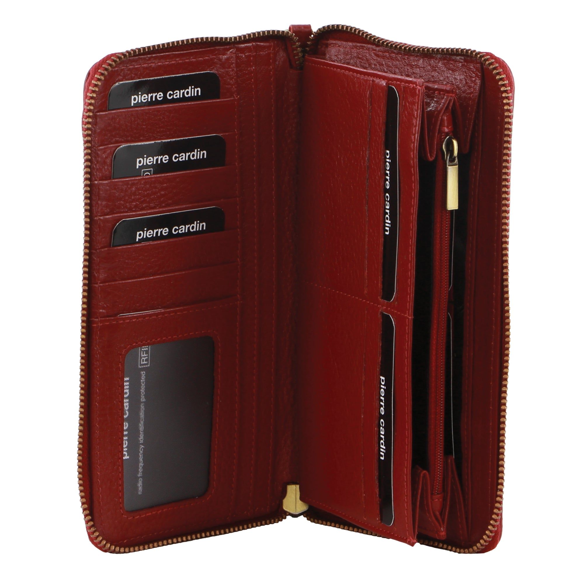 Pierre Cardin Leather Zip around wallet w Wristlet Dragkedja Runt Plånbok Dam Röda | PBSAYU056