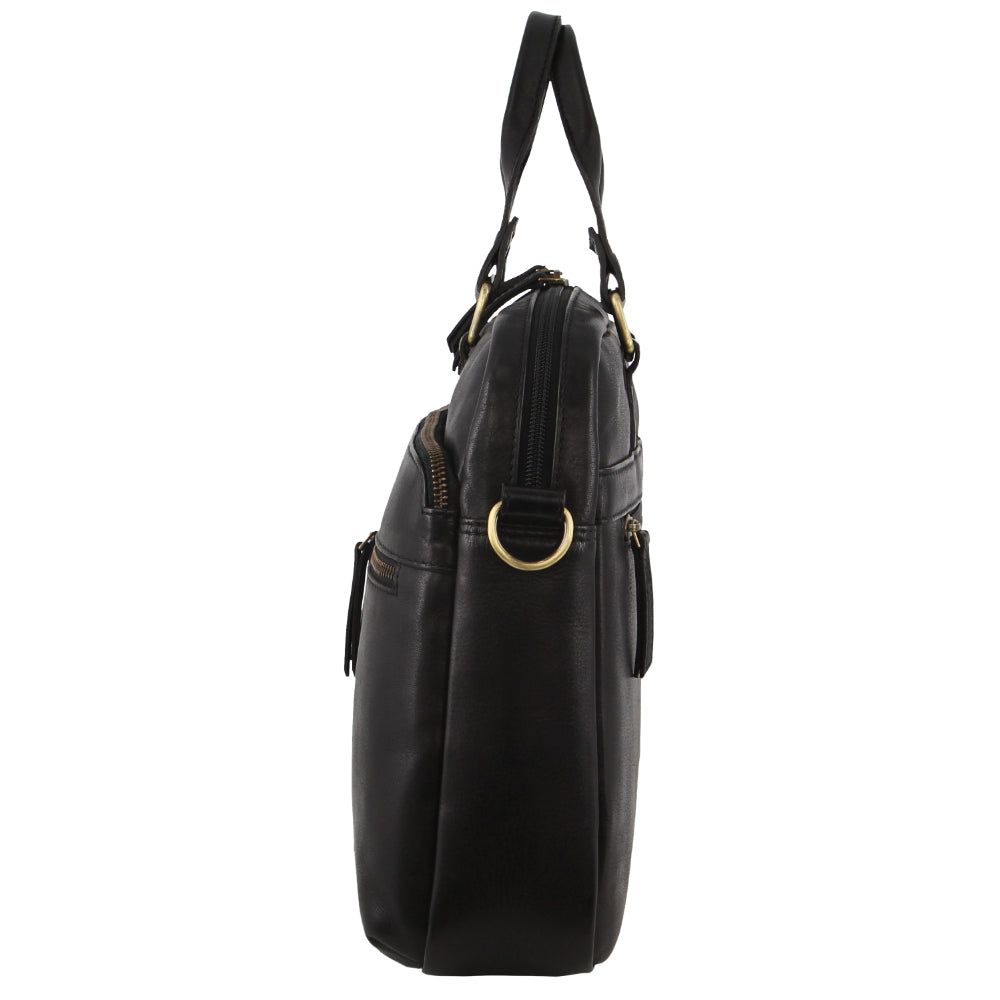 Pierre Cardin Multi-Compartment Leather Computer Bag Laptop Travel Svarta | NEBZXQ089