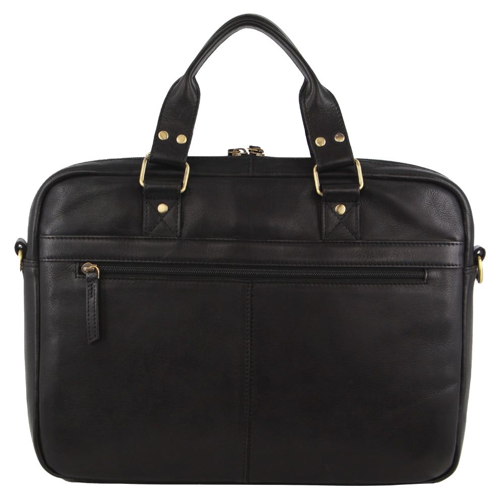 Pierre Cardin Multi-Compartment Leather Computer Bag Laptop Travel Svarta | NEBZXQ089