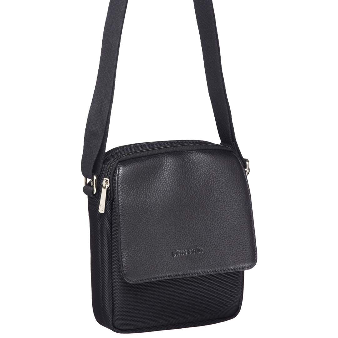 Pierre Cardin Nylon with Leather Trim Travel Bag Crossbody Väska Herr Svarta | WHMLQF843