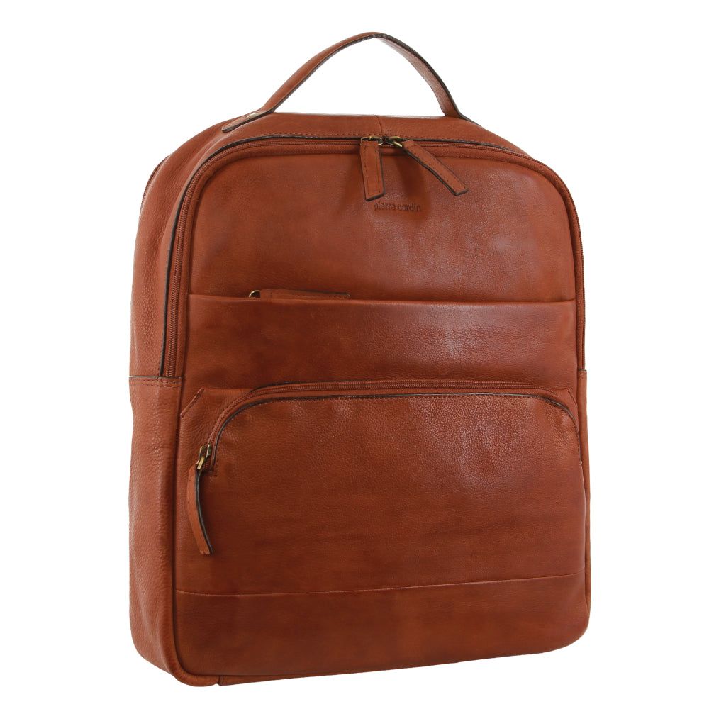 Pierre Cardin Rustic Leather Business Backpack Computer Bag Ryggsäckar Dam Bruna | WASQTV954