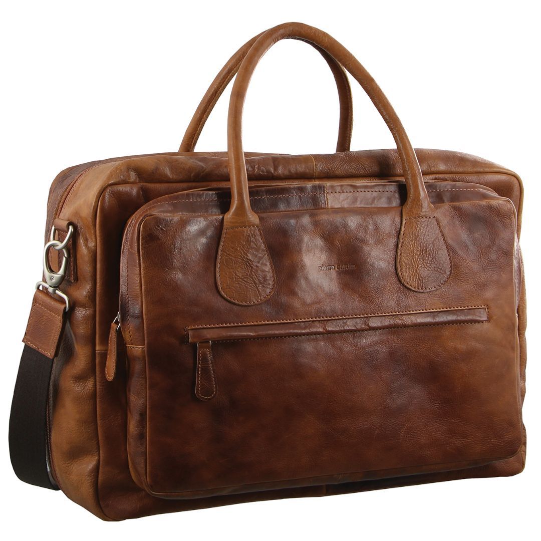 Pierre Cardin Rustic Leather Business Bag Messenger Väska Herr Bruna | TUHRWD130