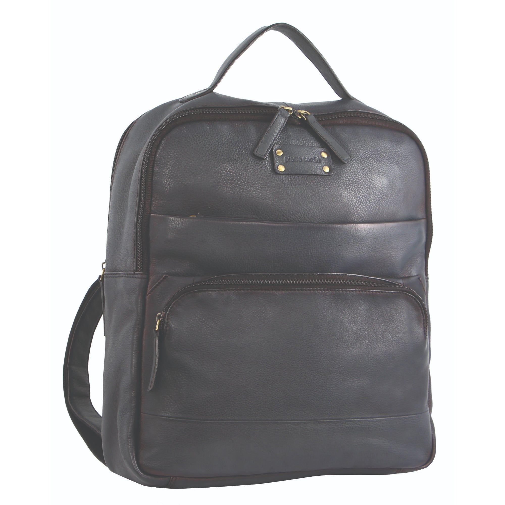 Pierre Cardin Rustic Leather Business Backpack Computer Bag Ryggsäckar Herr Svarta | NZTVLE860