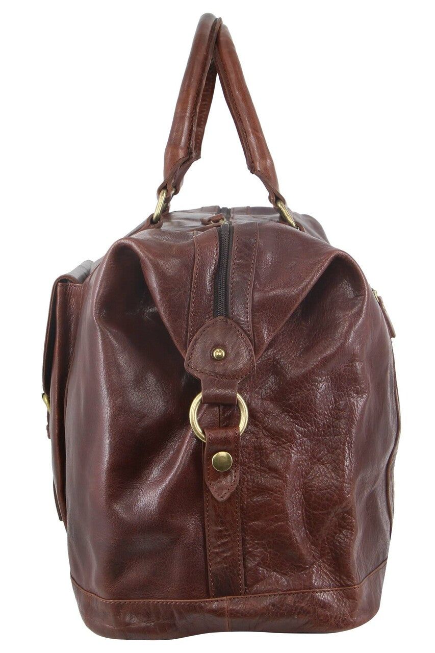 Pierre Cardin Rustic Leather Business Overnight Bag Overnight Bags Travel Choklad | PQSYXM103