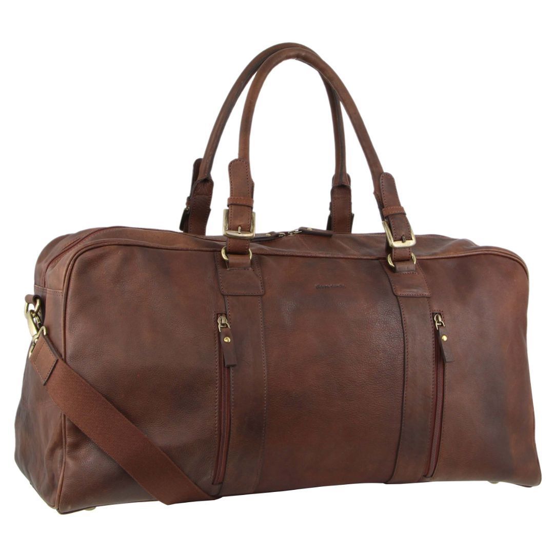 Pierre Cardin Rustic Leather Business Overnight Bag Overnight Bags Travel Choklad | JALVUX925