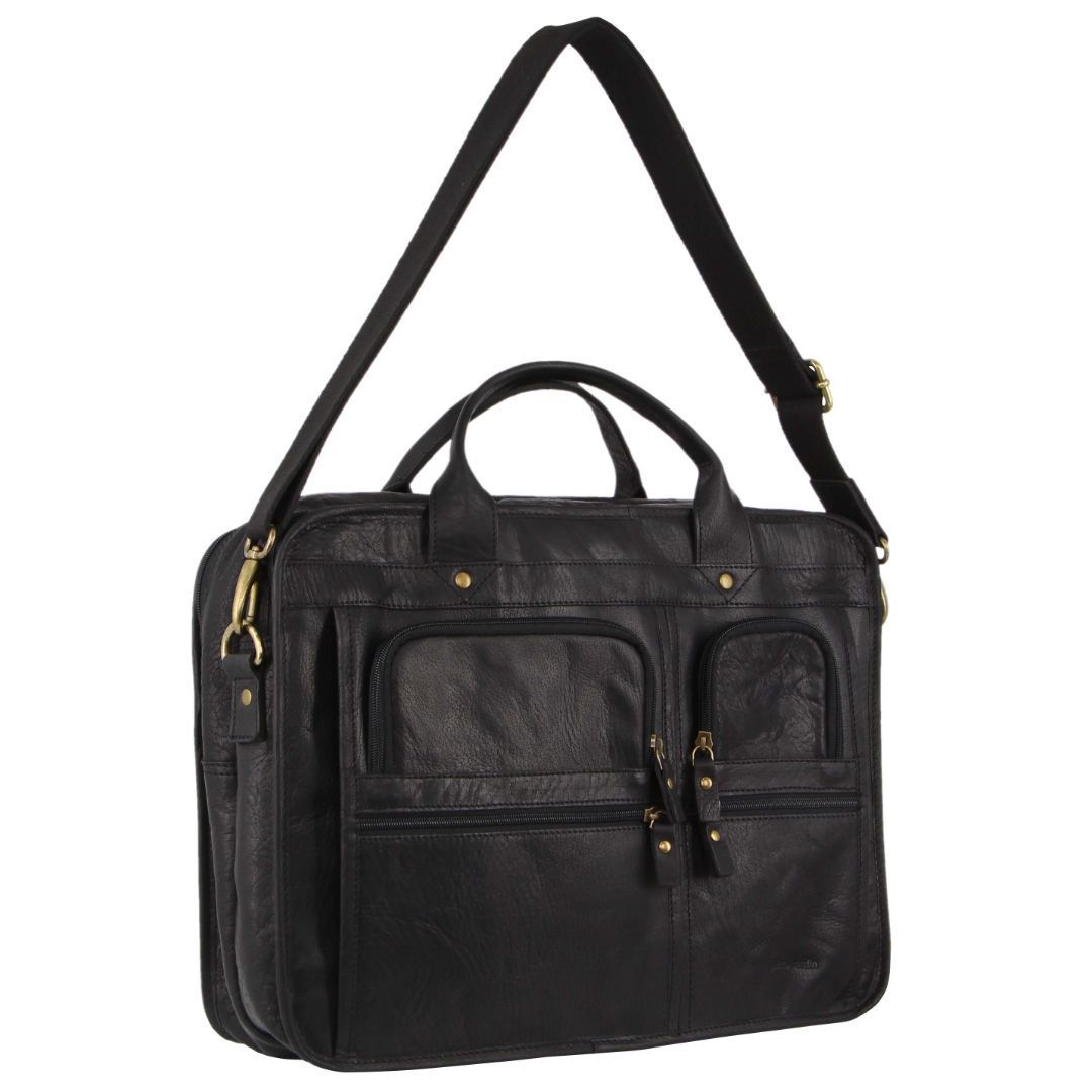 Pierre Cardin Rustic Leather Computer Bag Laptop Travel Svarta | BRUZCL826