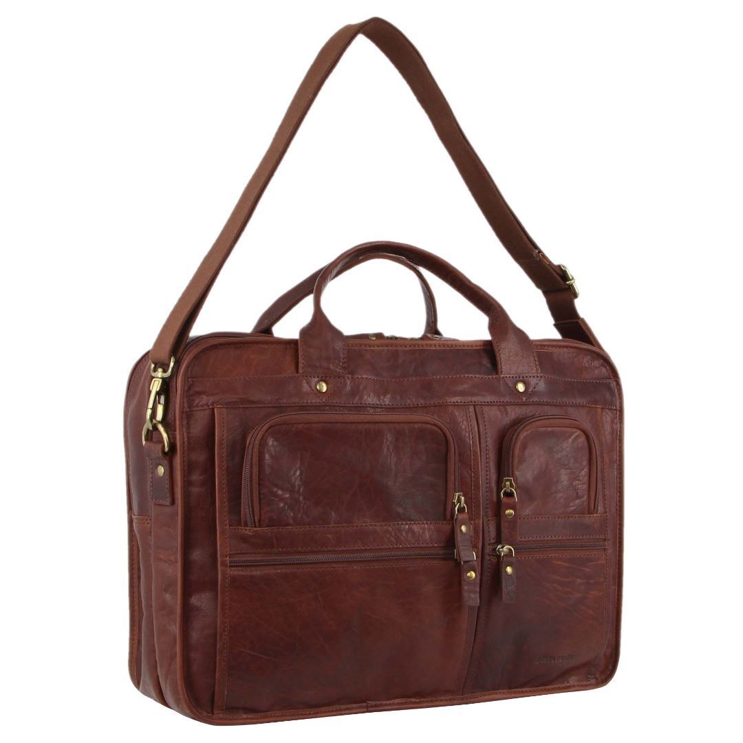 Pierre Cardin Rustic Leather Computer Bag Messenger Väska Herr Bruna | VSTJXE945